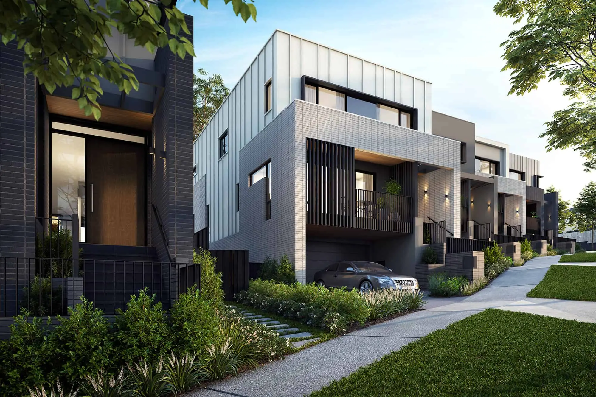 墨爾本Tullamore的現代townhouses，由Mirvac開發，設計簡約且綠化茂盛。